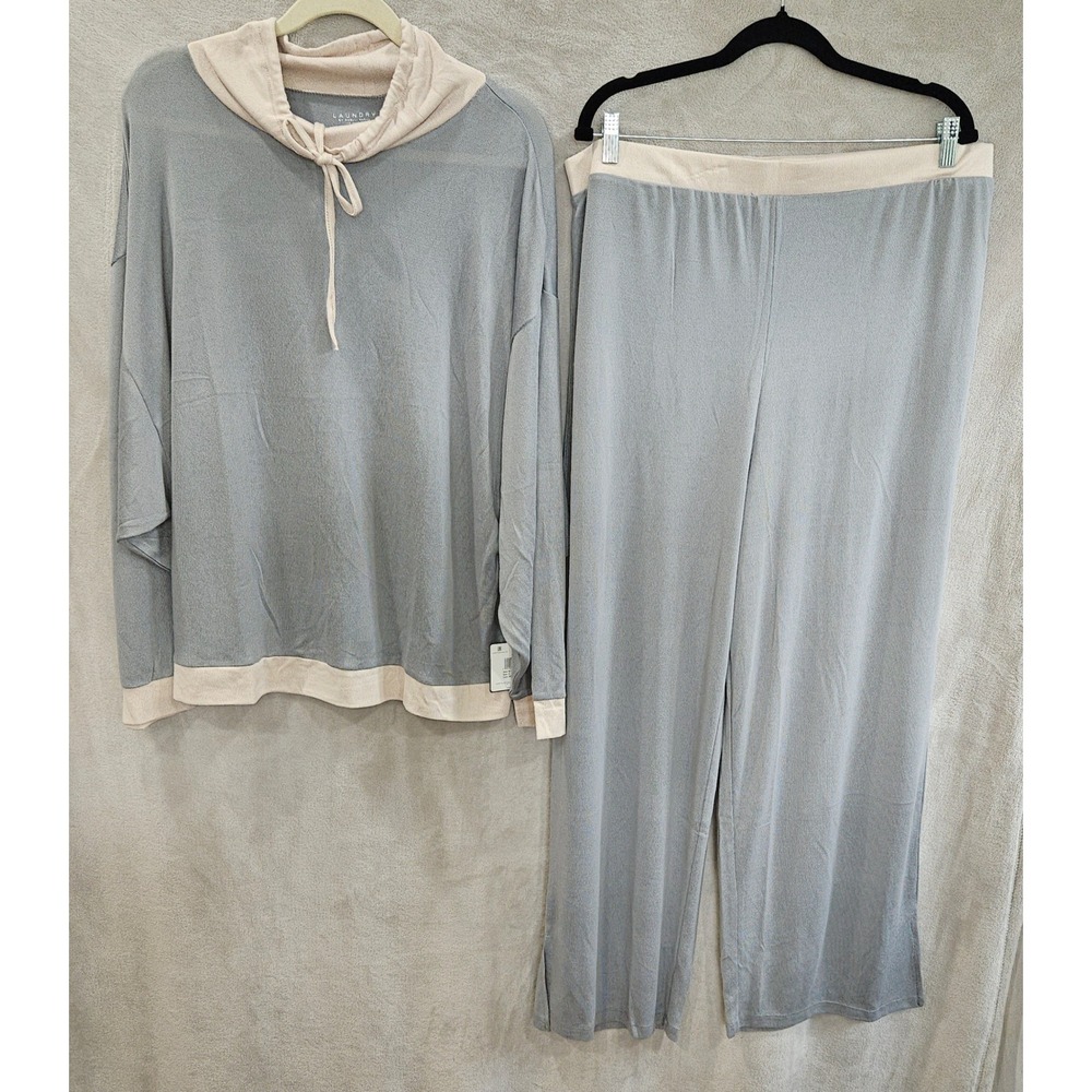 Laundry by Shelli Segal 3X Lounge Set Blue Cream Hoodie Wide Leg Pants NWT